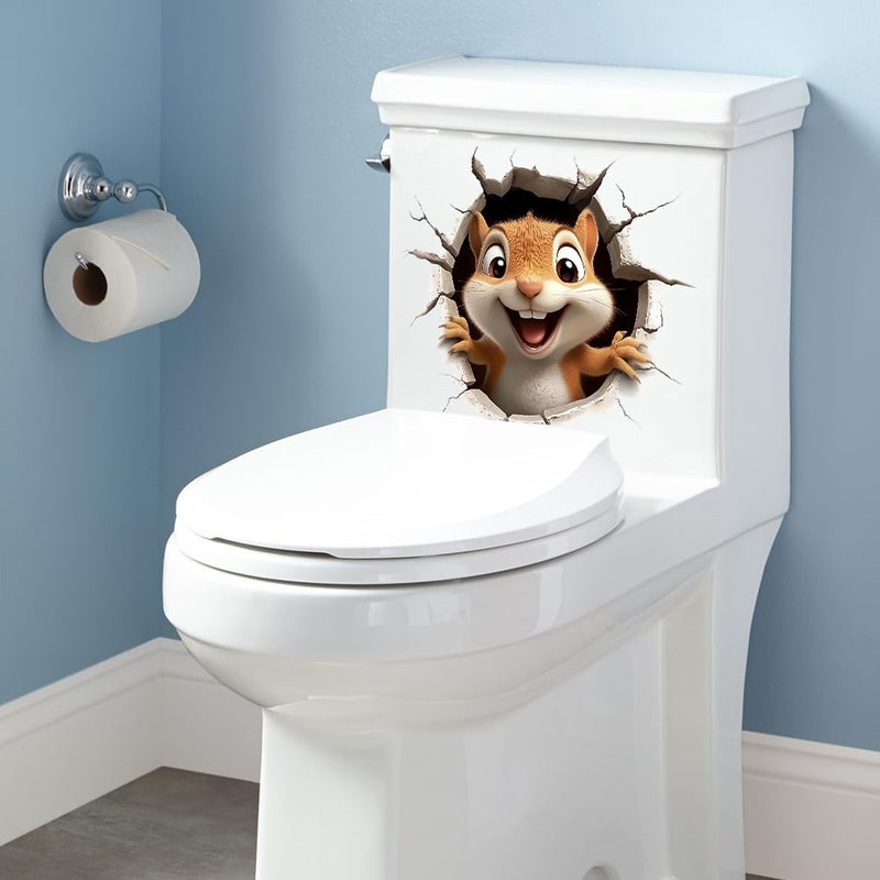Iprokiu Cute Animal Toilet Sticker Waterproof 3D Funny Dog Cracking Toilet Seat Lid Decal Bathroom Wall Sticker Squirrel Toilet Lid Decal Home Decoration (Squirrel) - Image 3